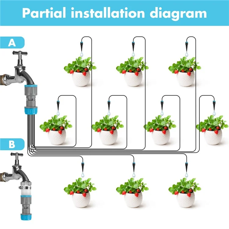 Système d'Arrosage de Jardin avec Kit d'Irrigation à 10 Têtes de Goutte-à-Goutte pour Plantes d'Intérieur et d'Extérieur, Dispositif d'Auto-Irrigation