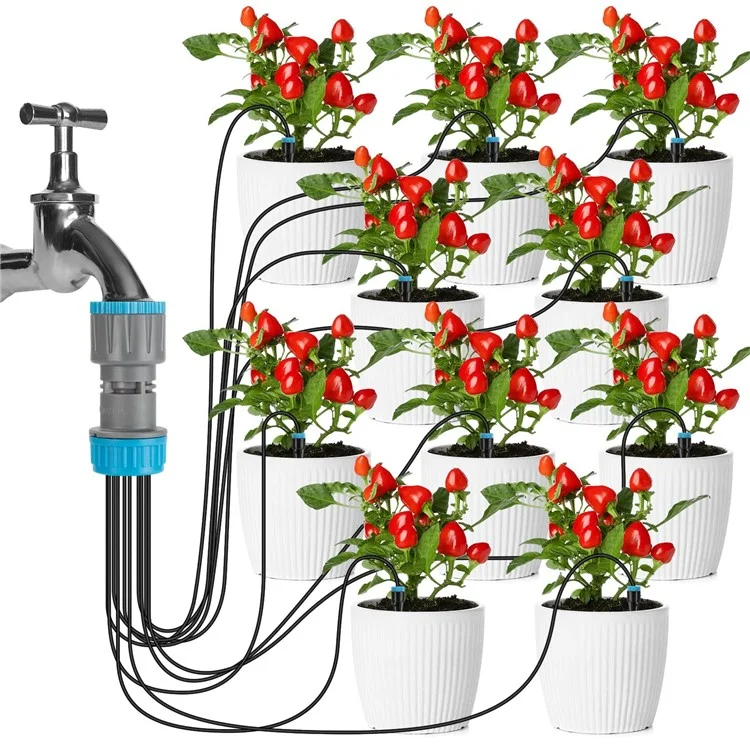 Système d'Arrosage de Jardin avec Kit d'Irrigation à 10 Têtes de Goutte-à-Goutte pour Plantes d'Intérieur et d'Extérieur, Dispositif d'Auto-Irrigation