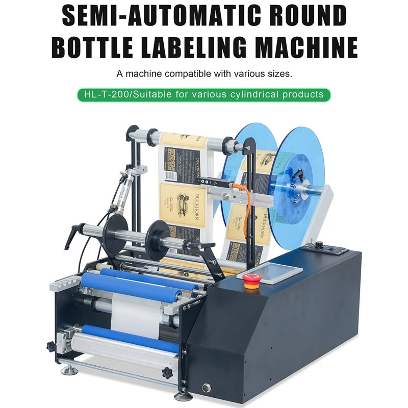 Máquina de rotulagem semi-automática HL-T-200 para produtos cilíndricos - Plugue da UE