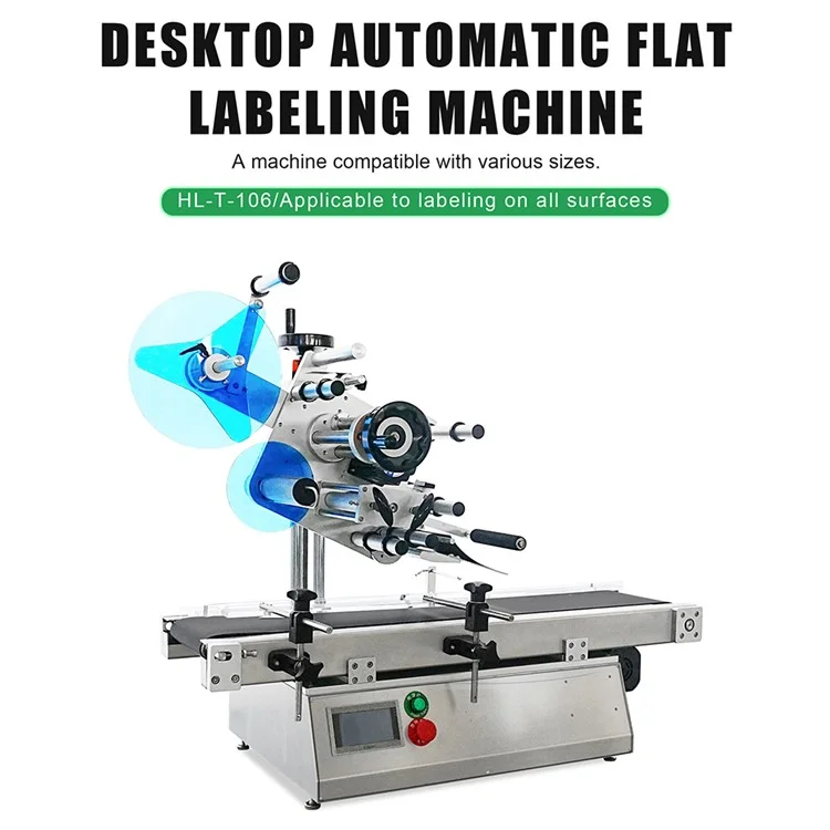 HL-T-106 Desktop Automatic Flat Surface Labeling Machine for Bottle Caps Boxes Plastic Sheets - EU Plug