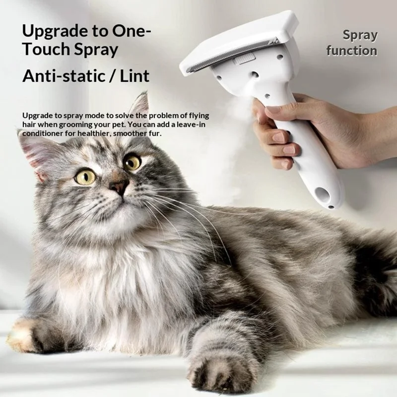 PH-C003 Pet Spray Grooming Comb 2 Modes 500mAh USB-C Deshedding Brush for Dogs and Cats - White