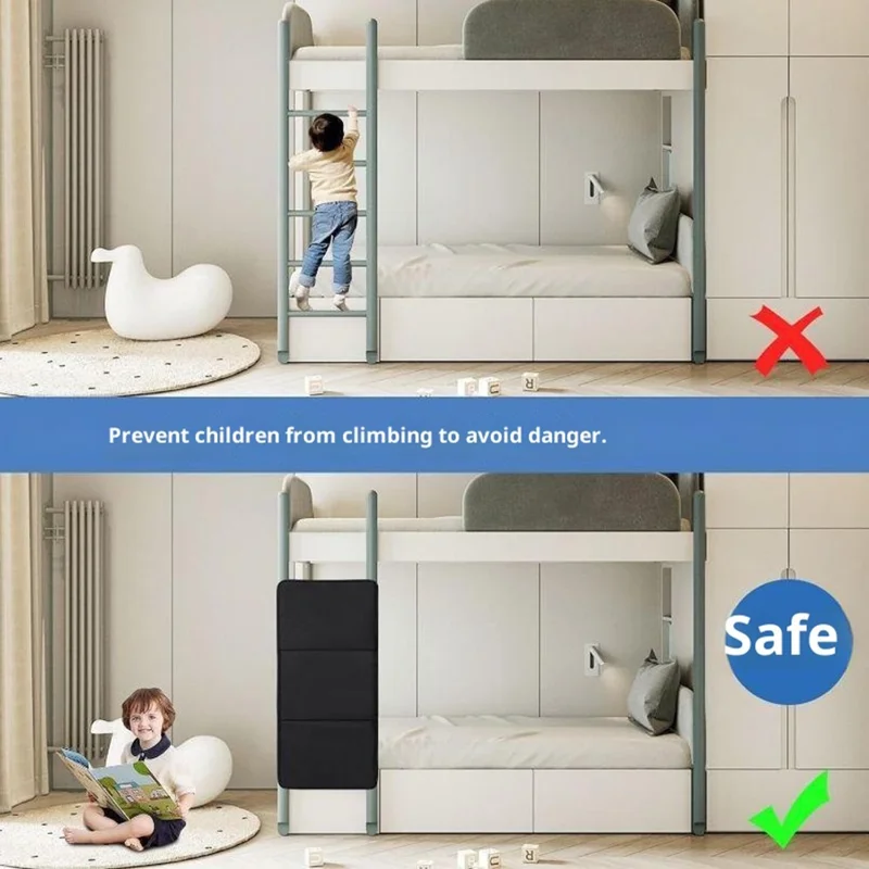 Лестница для двухъярусной кровати Оксфордская ткань + Защитная крышка для безопасности лестницы из ПВХ с блокировкой для защиты детей от лазания - Черный