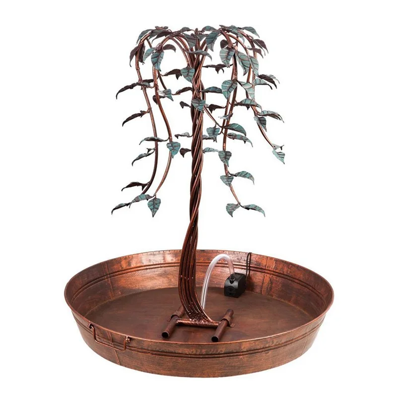 Artificial Simulation Willow Waterfall Crafts Wrought Iron Fountain Tree Tray for Home Indoor Outdoor Garden Decorations