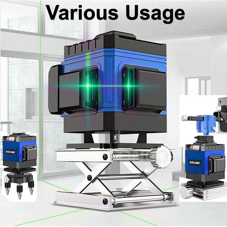 KELINV 360-Grad-Rotationslaserniveau selbstnivellierendes Laserniveau-Messgerät 3D Grün 12-Linien-Horizontal- und Vertikalkreuzlinienwerkzeug-Set für Zuhause, Schule, Fabrik - EU-Stecker