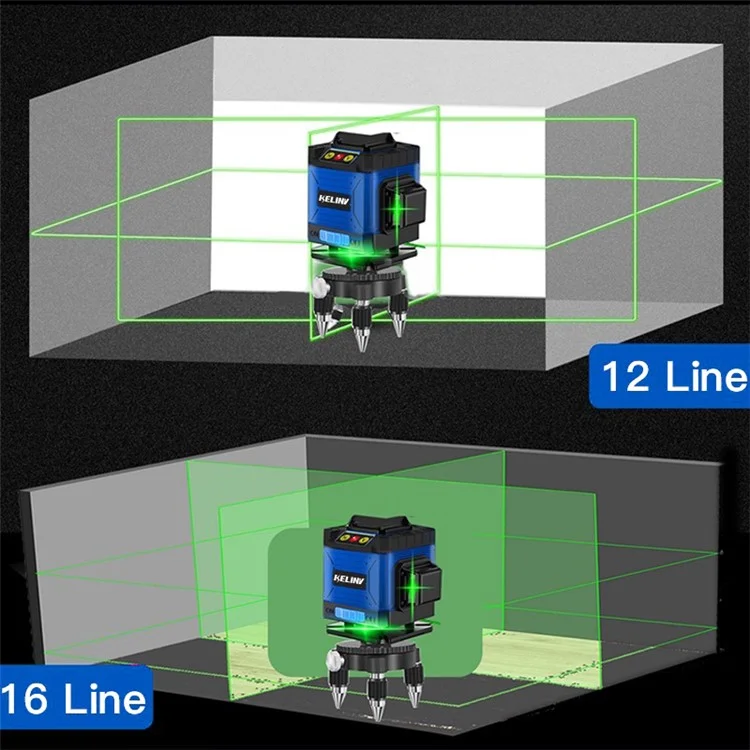 KELINV 360-Grad-Rotationslaserniveau selbstnivellierendes Laserniveau-Messgerät 3D Grün 12-Linien-Horizontal- und Vertikalkreuzlinienwerkzeug-Set für Zuhause, Schule, Fabrik - EU-Stecker