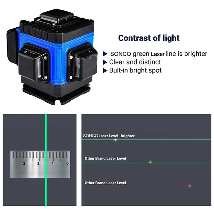 KELINV 360-Grad-Rotationslaserniveau selbstnivellierendes Laserniveau-Messgerät 3D Grün 12-Linien-Horizontal- und Vertikalkreuzlinienwerkzeug-Set für Zuhause, Schule, Fabrik - EU-Stecker
