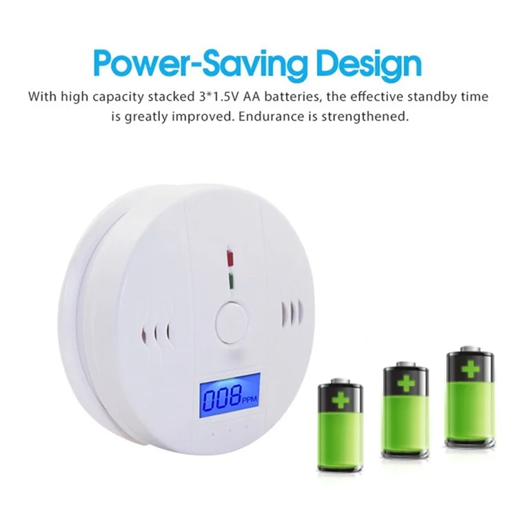 CO999 Kohlenmonoxid-Alarm-Detektor mit austauschbaren Batterien - Batteriebetriebener CO-Alarm-Detektor mit LCD-Display für Zuhause, Schule und Büro (Batterien nicht enthalten)