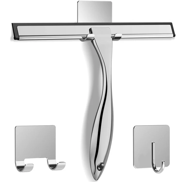 12-inch Stainless Steel Bathroom Glass Scraper Multifunctional Silicone Blade Squeegee - Silver