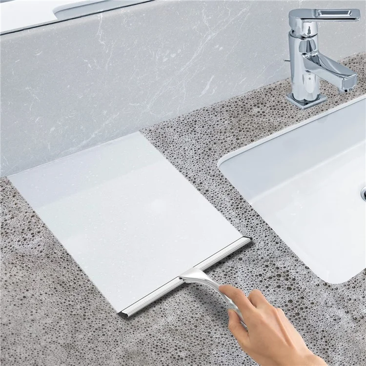 12-inch Stainless Steel Bathroom Glass Scraper Multifunctional Silicone Blade Squeegee - Silver
