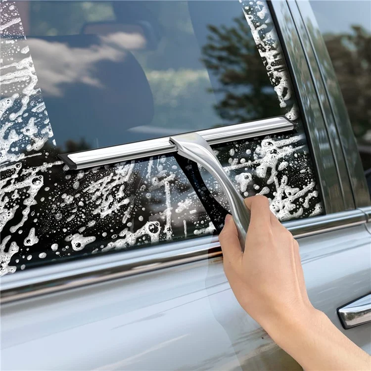 12-inch Stainless Steel Bathroom Glass Scraper Multifunctional Silicone Blade Squeegee - Silver