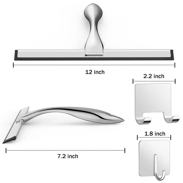 12-inch Stainless Steel Bathroom Glass Scraper Multifunctional Silicone Blade Squeegee - Silver