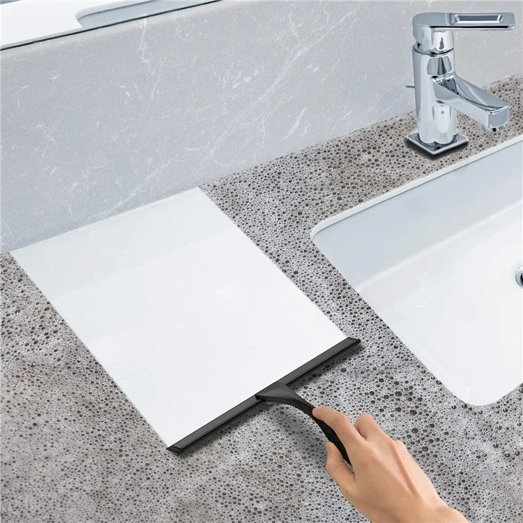12-inch Stainless Steel Bathroom Glass Water Scraper Silicone Blade Squeegee with 3 Hooks - Black