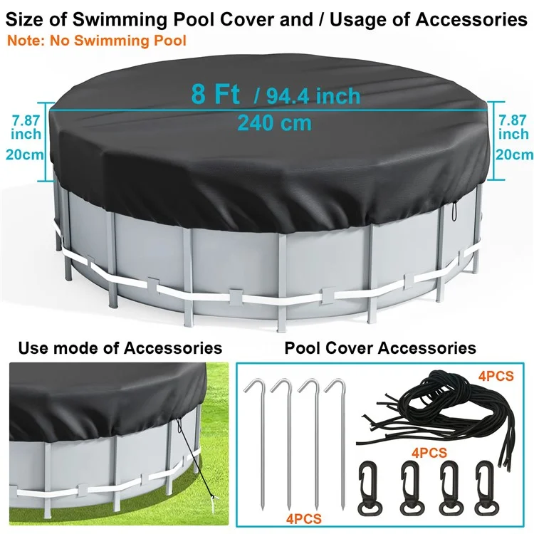 8FT Round Swimming Pool Cover 210D Oxford Cloth Solar Cover for Above Ground Pools