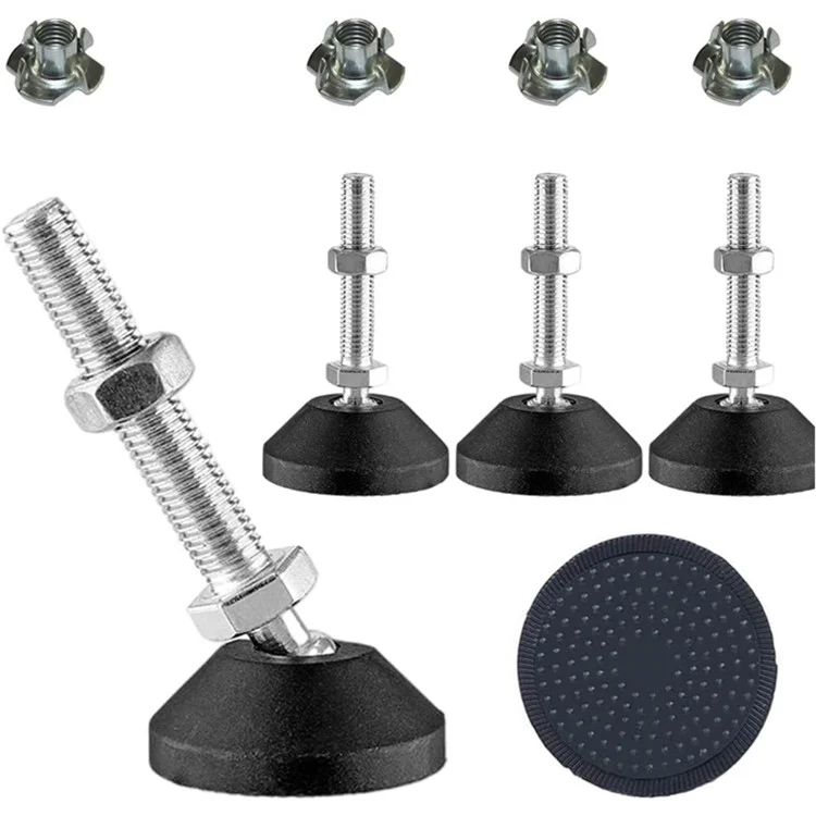 Set da 8 pezzi M8 Piedini regolabili per mobili in acciaio al carbonio e nylon con pattini antiscivolo