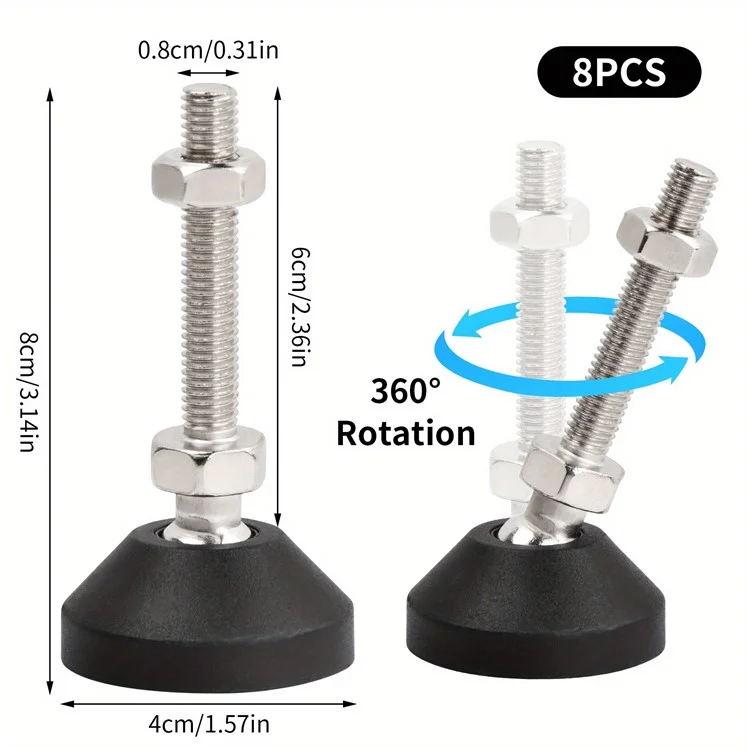 Set da 8 pezzi M8 Piedini regolabili per mobili in acciaio al carbonio e nylon con pattini antiscivolo