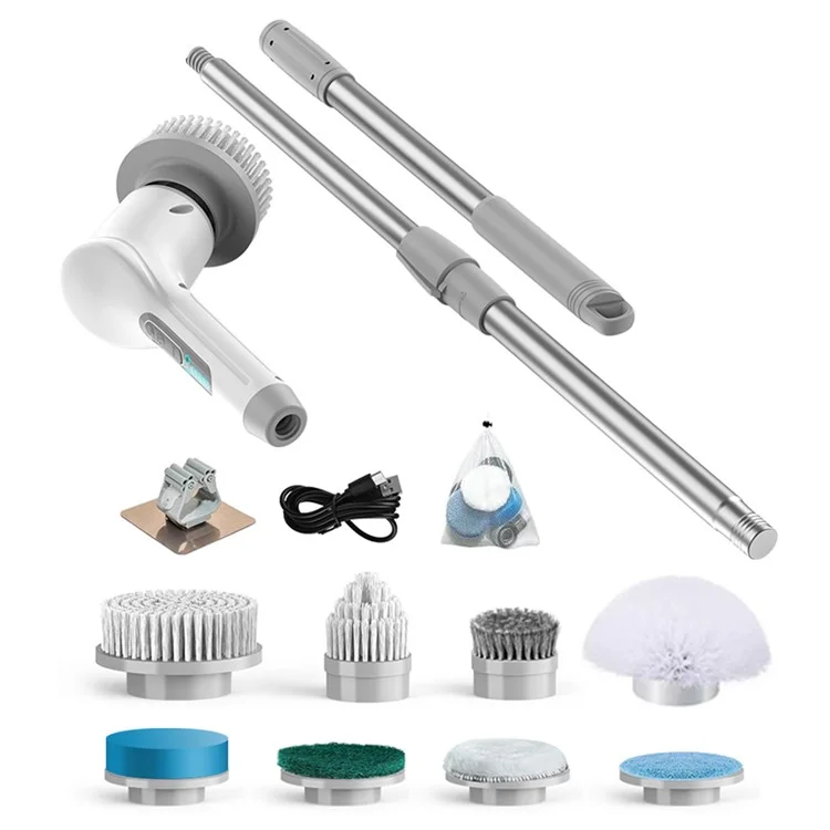 LF-A10(A) Electric Spin Scrubber Waterproof Wireless Retractable Home Cleaning Brush with 8 Replaceable Brush Heads