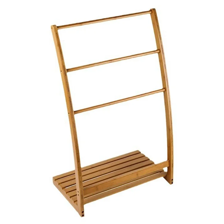 Freestanding Bamboo Towel Drying Rack 3-bar Storage Shelf for Hotel / Bathroom