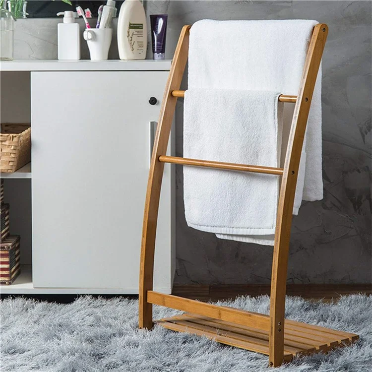 Freestanding Bamboo Towel Drying Rack 3-bar Storage Shelf for Hotel / Bathroom