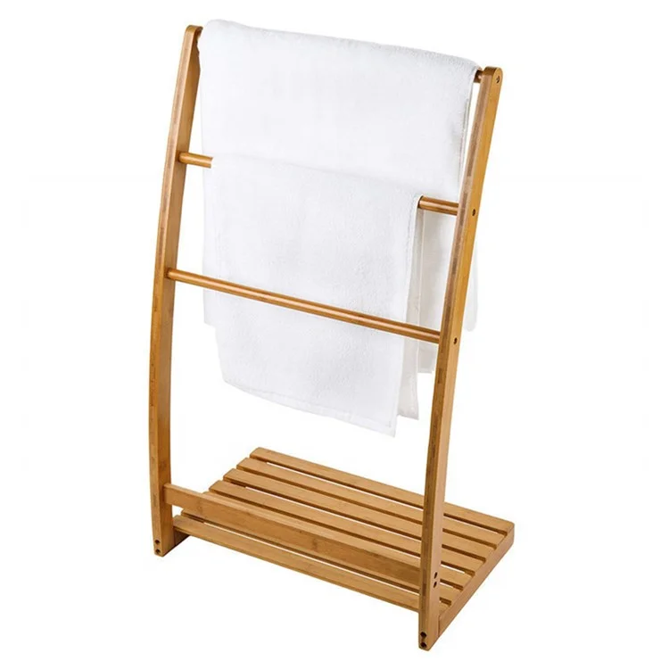 Freestanding Bamboo Towel Drying Rack 3-bar Storage Shelf for Hotel / Bathroom