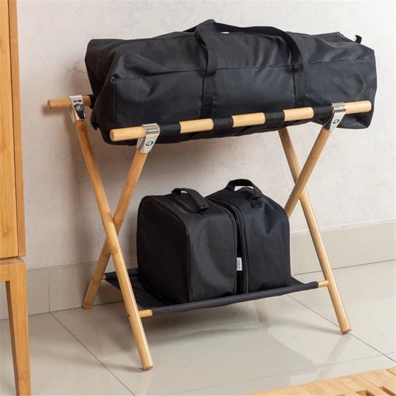Rack de bagagem de viagem portátil para hotel - Cor natural