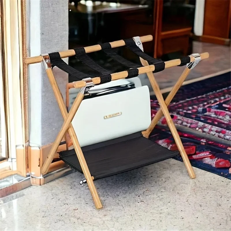 Rack de bagagem de viagem portátil para hotel - Cor natural