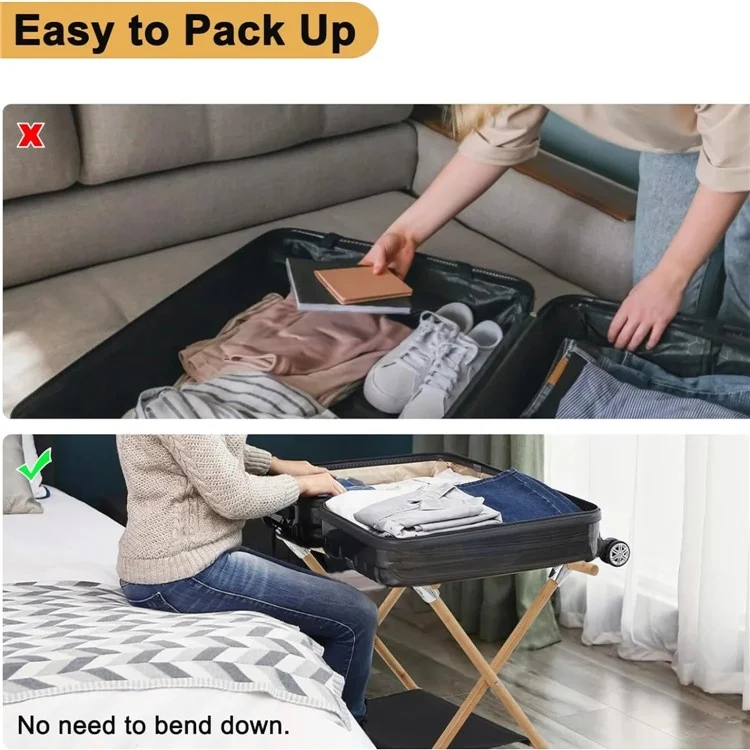 Rack de bagagem de viagem portátil para hotel - Cor natural
