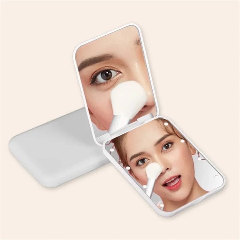 MR-L2307 Portable Double-sided Makeup Mirror with LED Light Folding 2X Magnifying Mirror - Pink