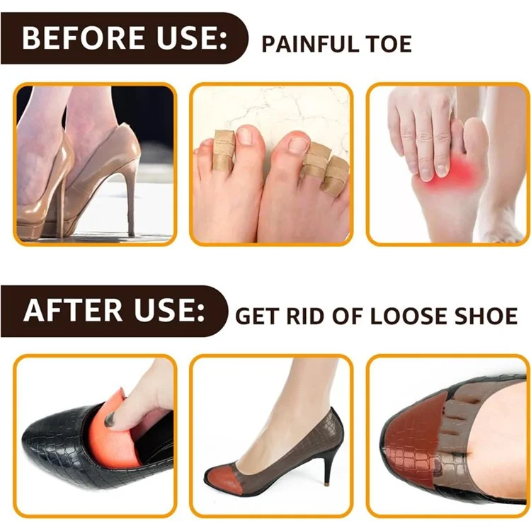 PU Foam Toe Plug Reusable Toe Filler Inserts for Oversized Shoes Adjustment - Orange+Pointed Toe