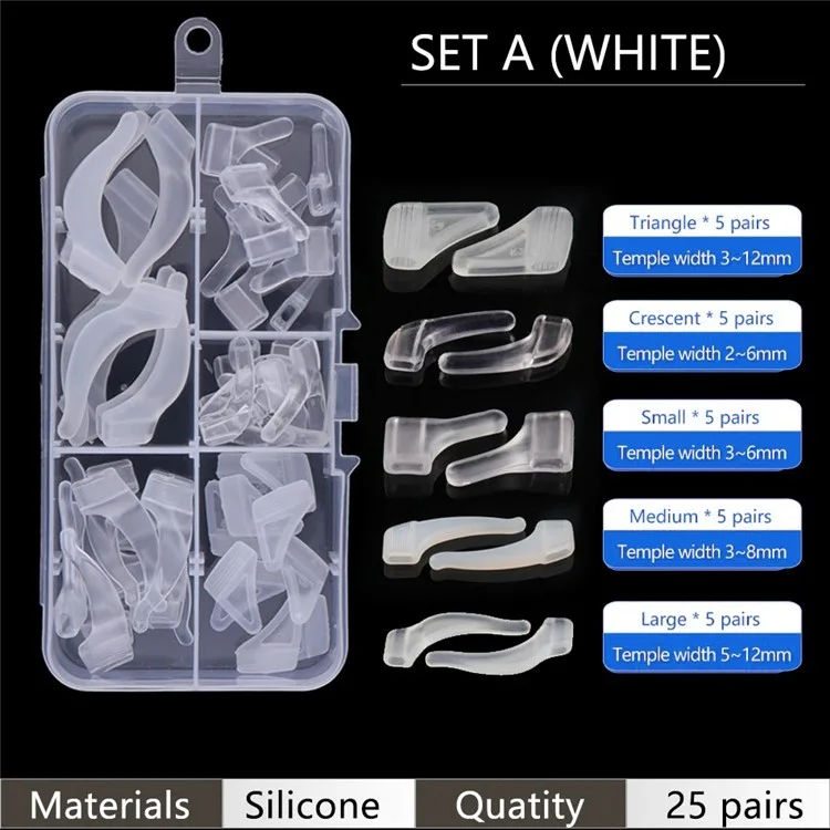 25 Pairs Eyeglass Retainer Eyeglass Grips Silicone Anti-Slip Eyeglass Holder for Sports Running - Style A / White