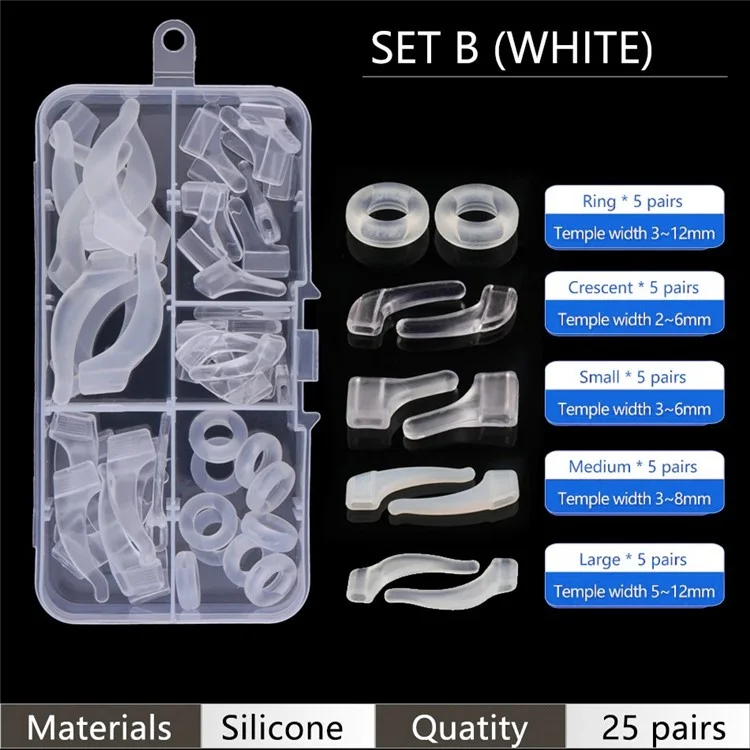 25 Pairs Eyeglass Retainer Eyeglass Grips Silicone Anti-Slip Eyeglass Holder for Sports Running - Style B / White