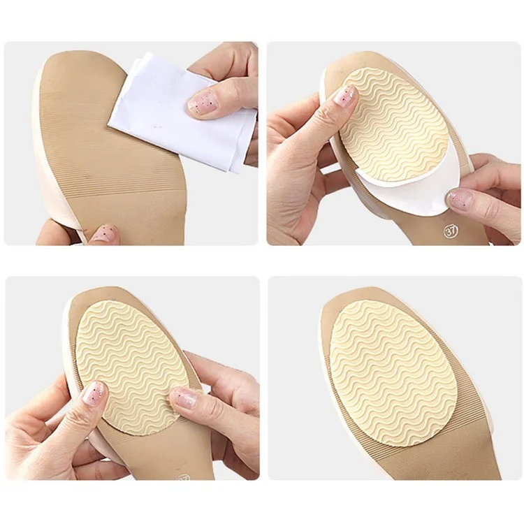 Wave Design Self-Adhesive High Heel Sole Protector Sticker Noise Reduction Silicone Forefoot Pad - Pointed Toe+Black
