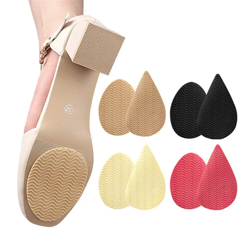 Wave Design Self-Adhesive High Heel Sole Protector Sticker Noise Reduction Silicone Forefoot Pad - Round Toe+Black