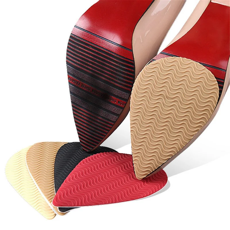 Wave Design Self-Adhesive High Heel Sole Protector Sticker Noise Reduction Silicone Forefoot Pad - Round Toe+Black