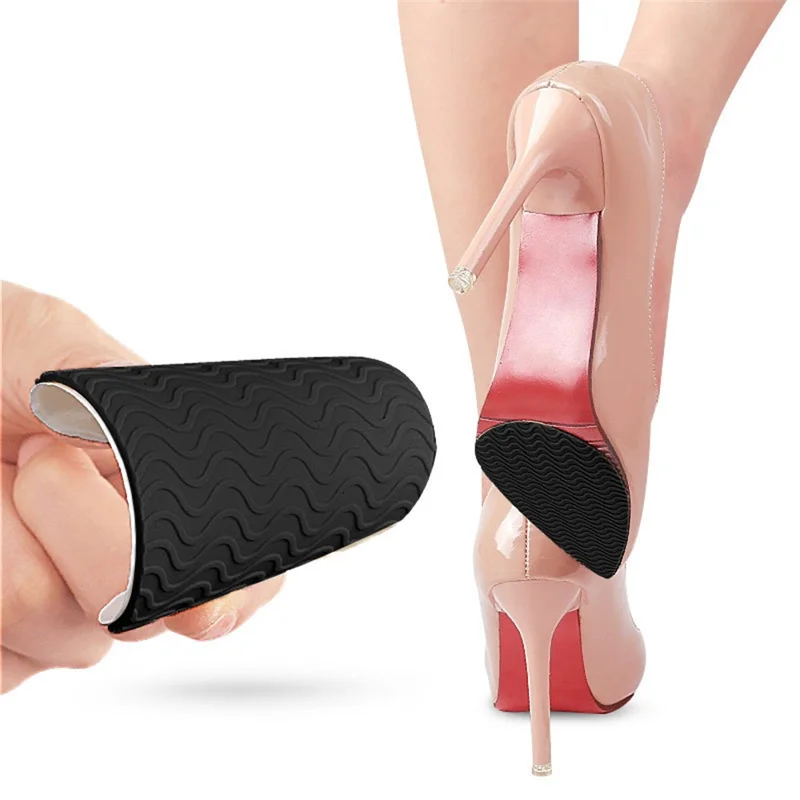 Wave Design Self-Adhesive High Heel Sole Protector Sticker Noise Reduction Silicone Forefoot Pad - Round Toe+Black