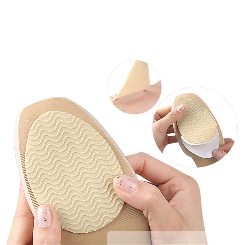 Wave Design Self-Adhesive High Heel Sole Protector Sticker Noise Reduction Silicone Forefoot Pad - Round Toe+Black