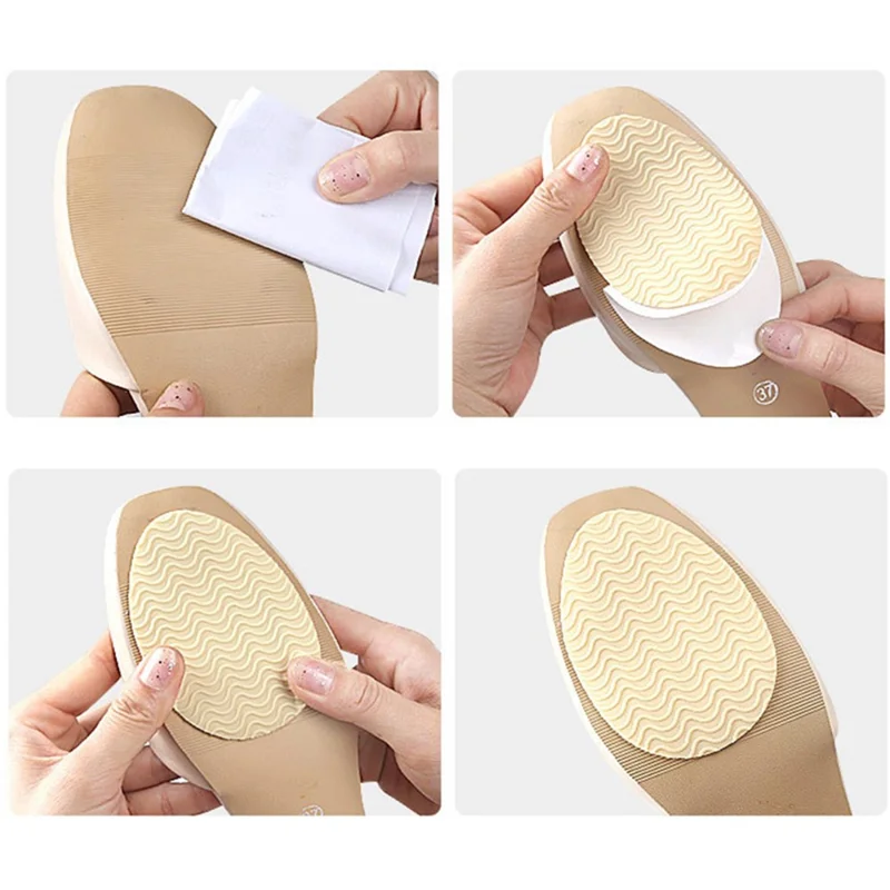 Wave Design Self-Adhesive High Heel Sole Protector Sticker Noise Reduction Silicone Forefoot Pad - Round Toe+Black