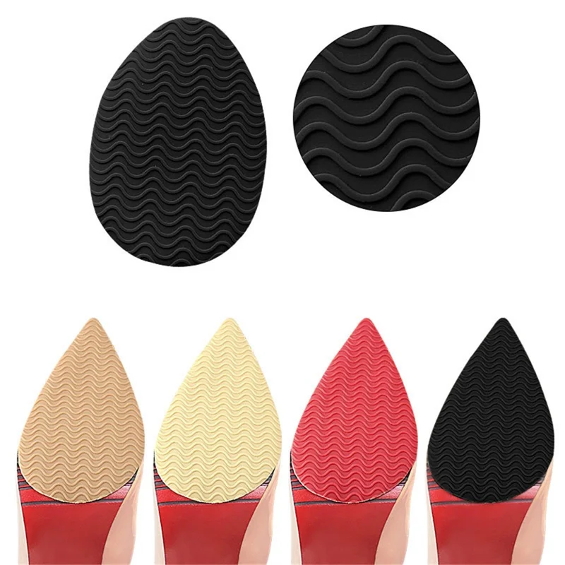 Wave Design Self-Adhesive High Heel Sole Protector Sticker Noise Reduction Silicone Forefoot Pad - Round Toe+Black