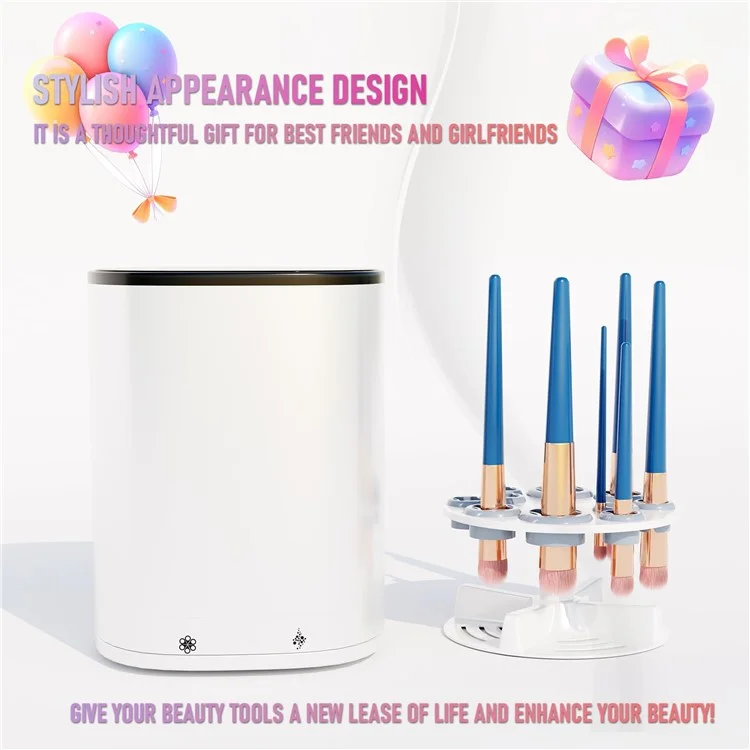 Nettoyeur de pinceaux de maquillage électrique avec couvercle anti-éclaboussures et fonction de nettoyage à l'ozone