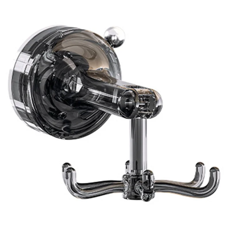 Multi-functionele zuignap wandbeugel roterende houder met 6 haken - transparant grijs