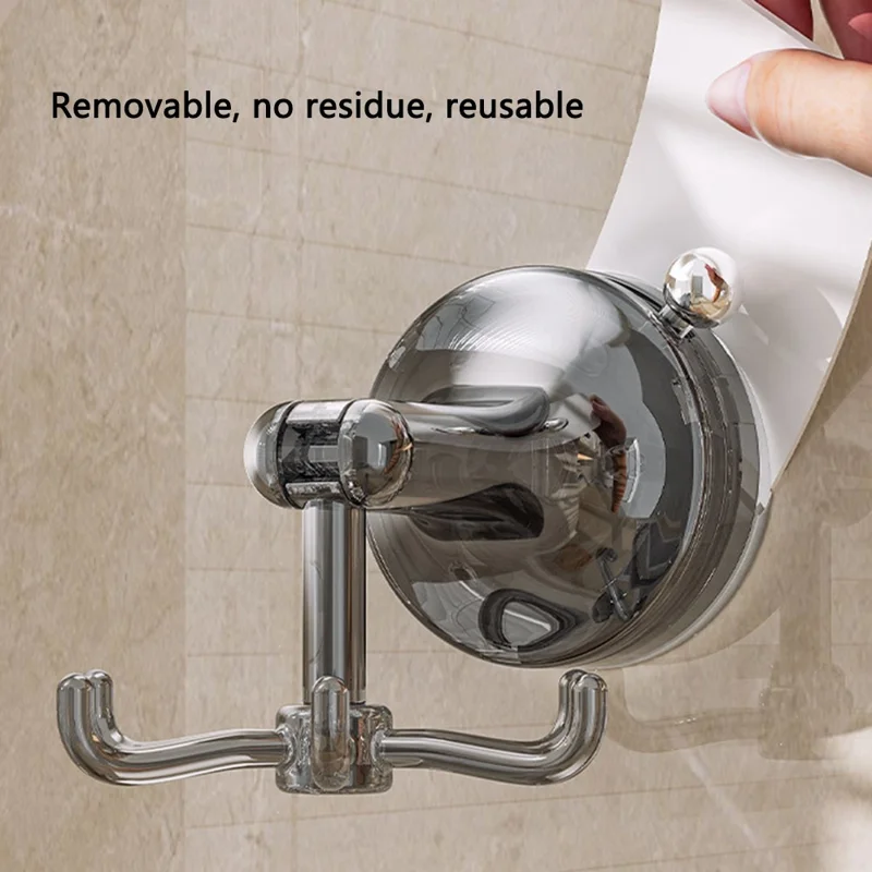 Multi-functionele zuignap wandbeugel roterende houder met 6 haken - transparant grijs