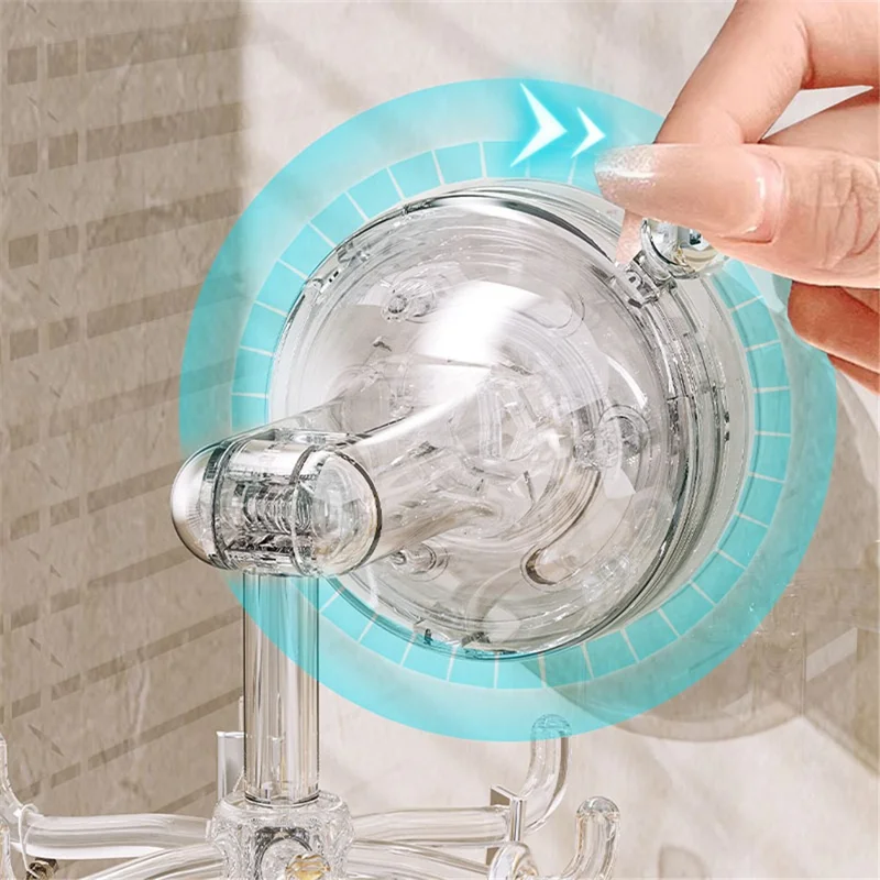 Multi-functionele zuignap wandbeugel roterende houder met 6 haken - transparant grijs