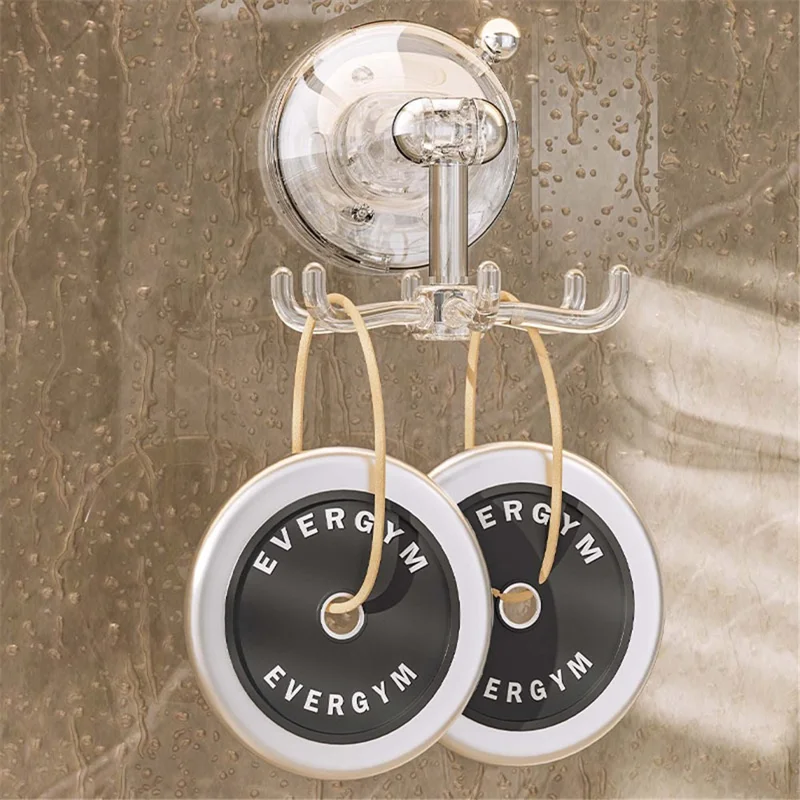 Multi-functionele zuignap wandbeugel roterende houder met 6 haken - transparant grijs