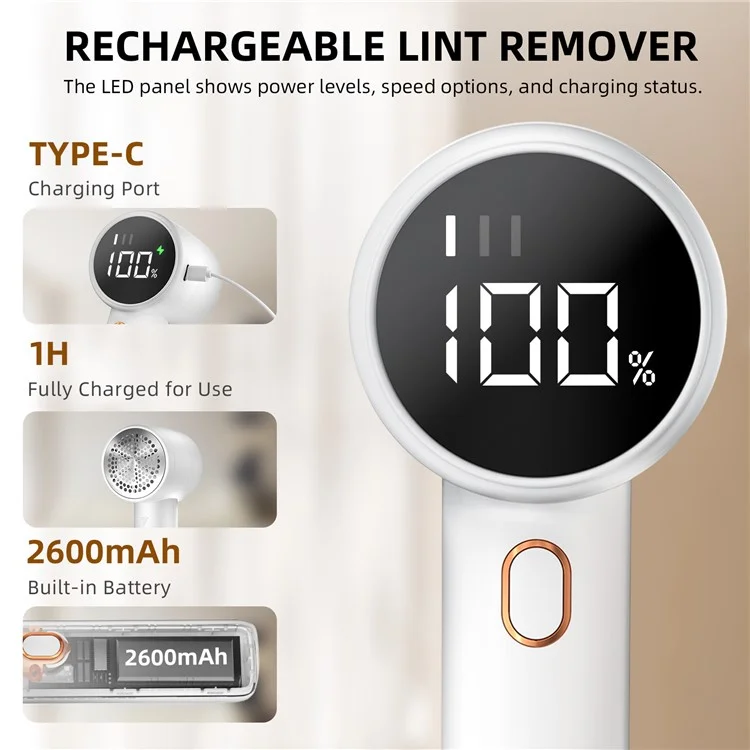 Q20 3-vitesses Rechargeable Épilateur à Tissu Électrique Avec Affichage LED - Noir