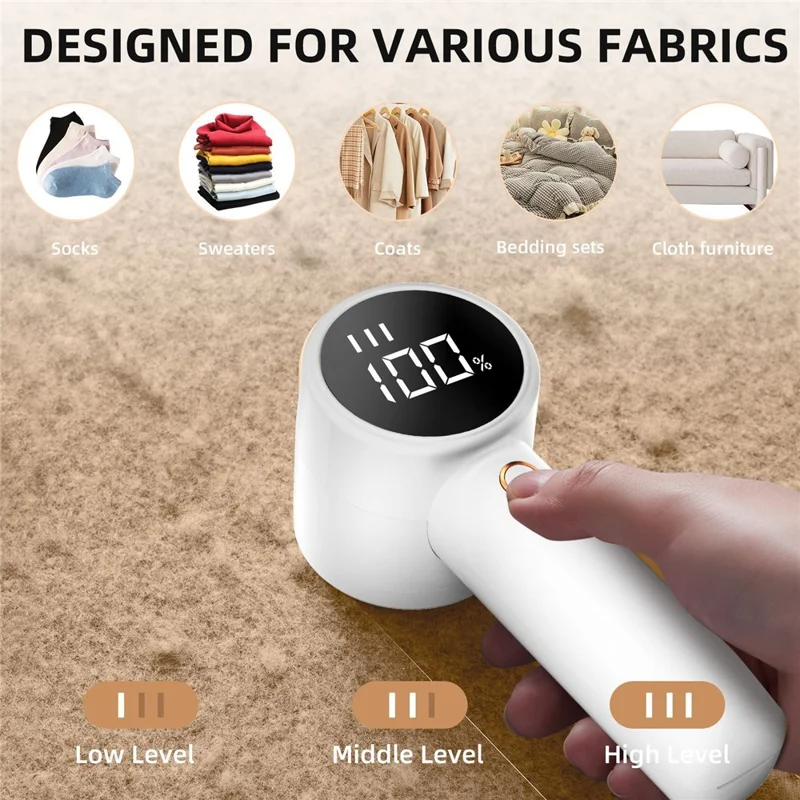 Q20 3-speed Rechargeable Fabric Shaver Electric Lint Remover with LED Display - White