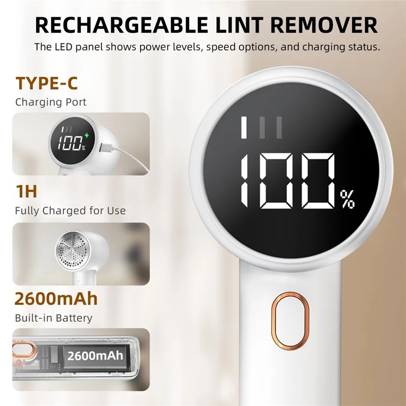 Q20 3-speed Rechargeable Fabric Shaver Electric Lint Remover with LED Display - White