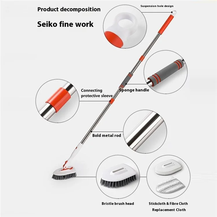 3-in-1 Tile Tub Floor Scrubber 52-inch Adjustable Long Handle Cleaner Brush with 3 Detachable Brush Heads