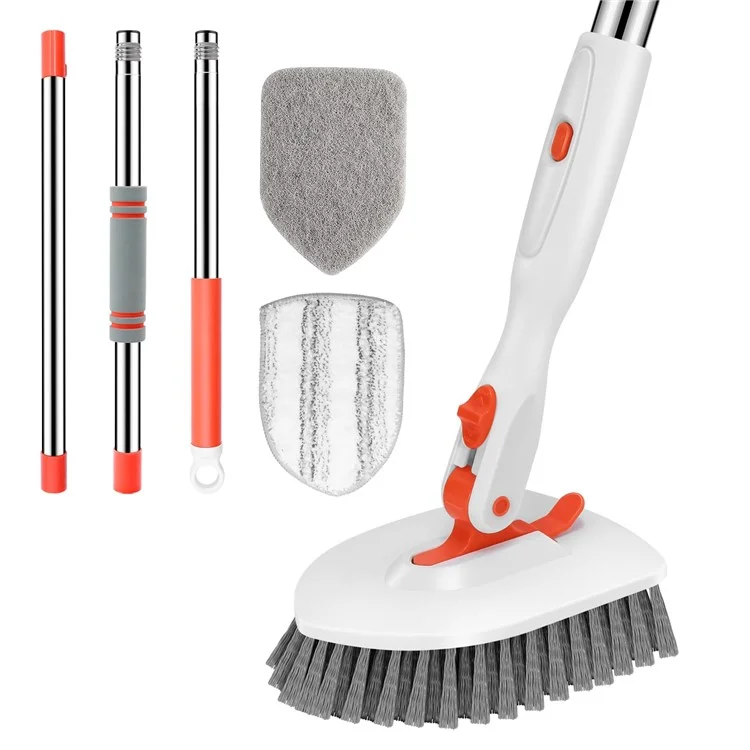 3-in-1 Tile Tub Floor Scrubber 52-inch Adjustable Long Handle Cleaner Brush with 3 Detachable Brush Heads