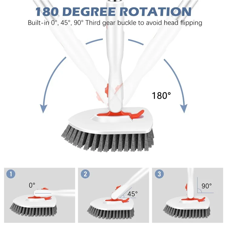 3-in-1 Tile Tub Floor Scrubber 52-inch Adjustable Long Handle Cleaner Brush with 3 Detachable Brush Heads