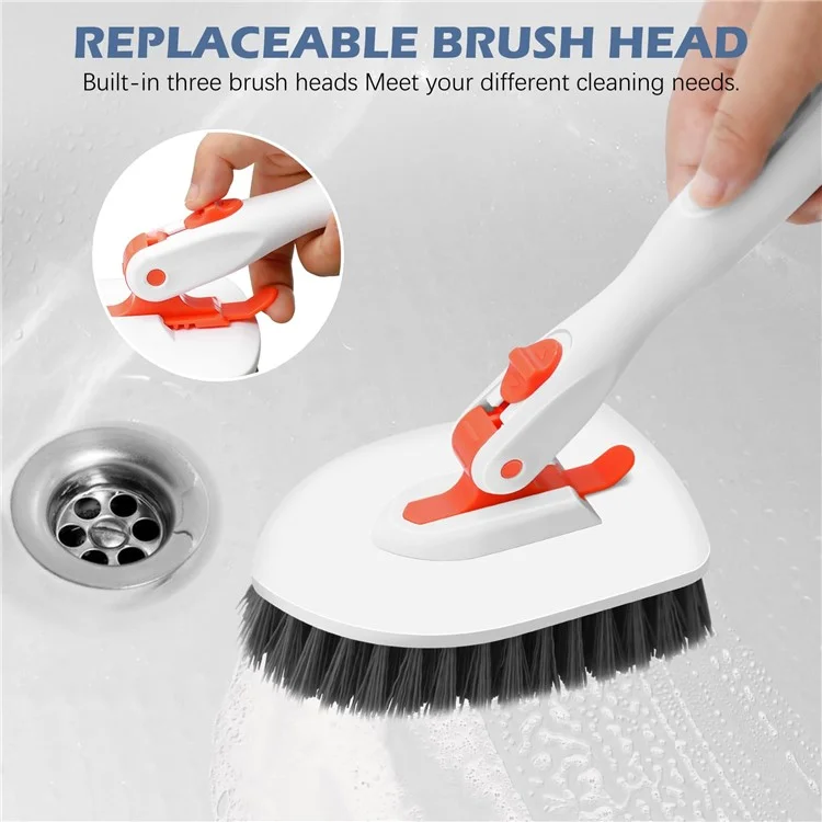 3-in-1 Tile Tub Floor Scrubber 52-inch Adjustable Long Handle Cleaner Brush with 3 Detachable Brush Heads