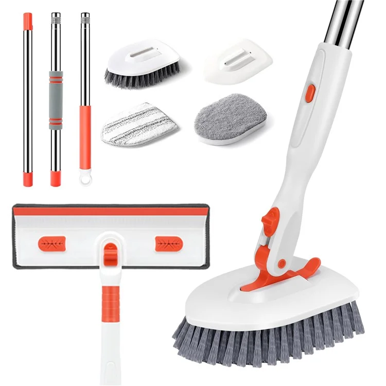 4-in-1 55-Zoll Verstellbarer Langhalsreiniger Bürste Fliesen Badewanne Bodenschrubber mit 4 abnehmbaren Bürstenköpfen
